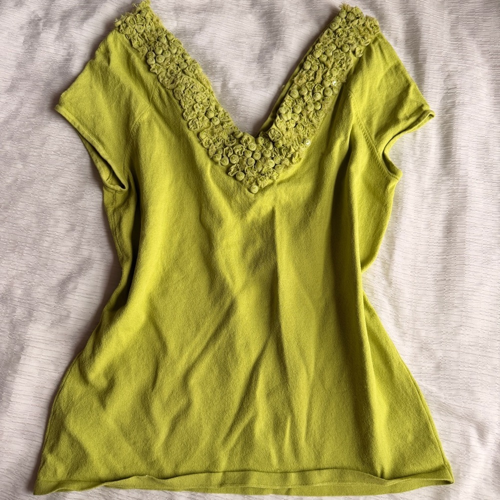 Vintage Dana Buchman lime green top with sequin and beaded details